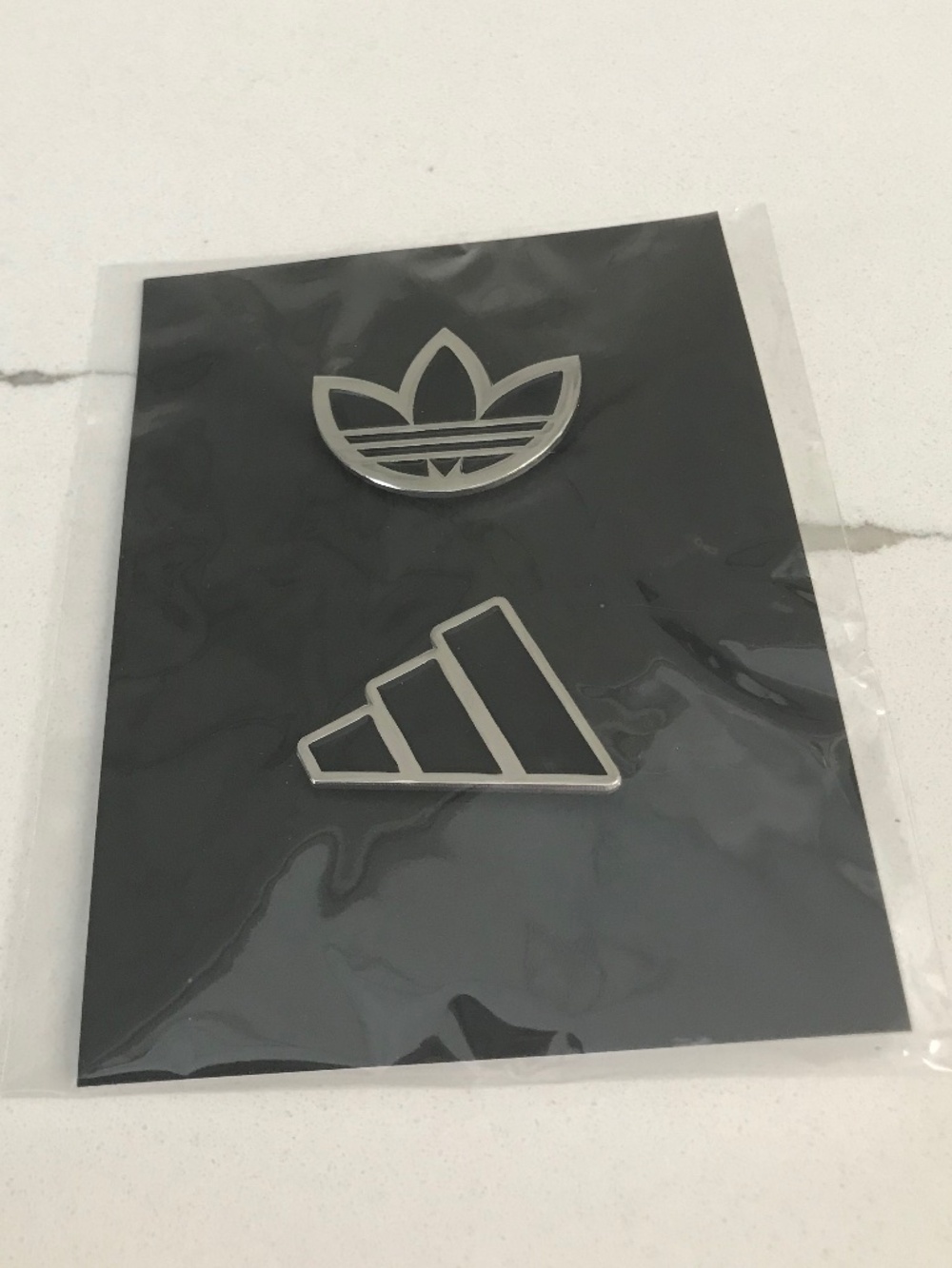 2 Adidas Logo Black and Silver Enamel Metal Lapel Hat Pin Brooches NWT